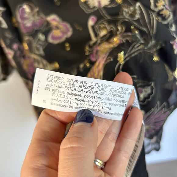 NWT Zara Chiffon Dark Floral Tiered Women’s Medium Black Long Sleeves Whimsical - Picture 6 of 9